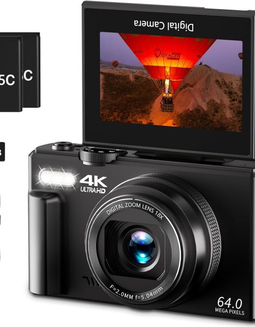 4K Digital Camera for Photography, 64MP Vlogging Camera for YouTube with 3" 180° Flip Screen, 18X Digital Zoom Point and Shoot Camara with 32GB Micro SD Card for Beginner (Black)