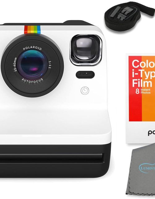 Gen 2 Now I-Type Instant Film Camera - Black & White Bundle with a Color i-Type Film Pack (8 Instant Photos) and a Cleaning Cloth